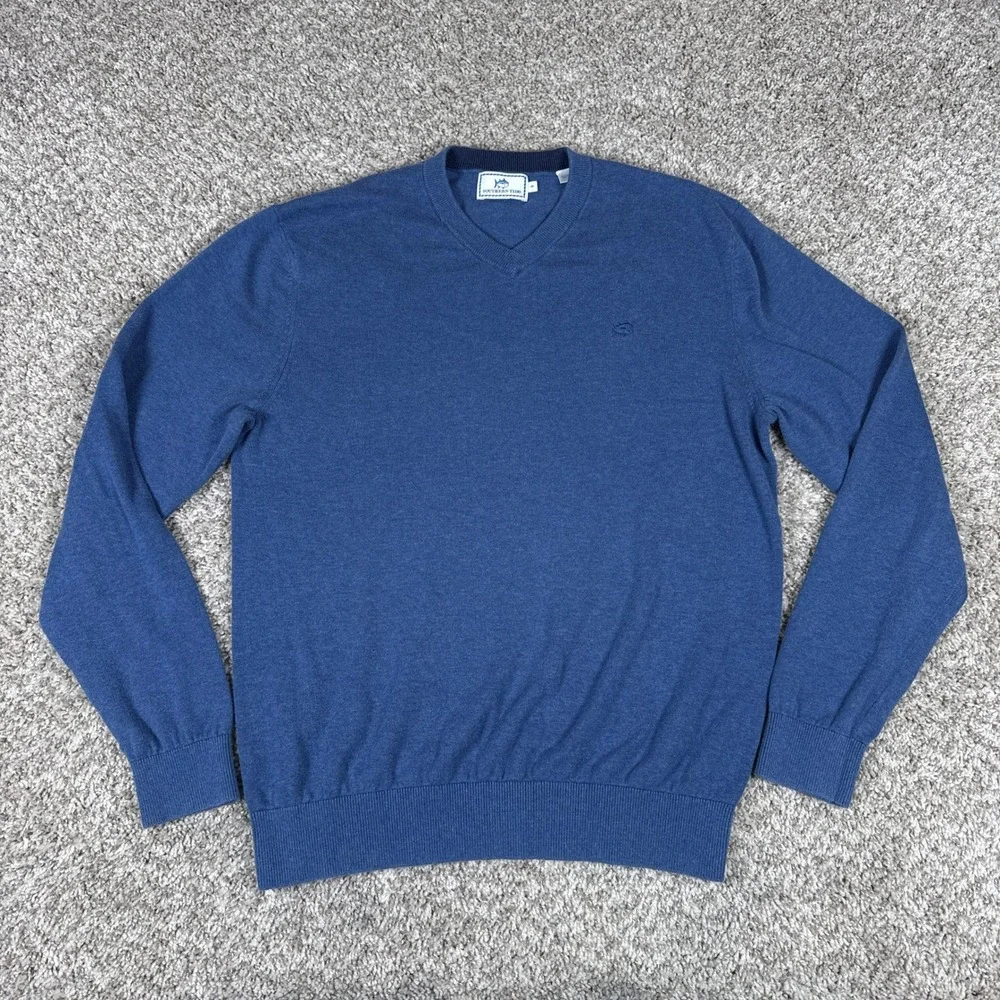Southern‎ Tide Sweater Mens Medium Blue V Neck Cotton Coastal Prep